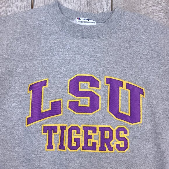 Champion Sweatshirt Mens Large Gray LSU Tigers Crew Neck Cotton Pullover Sweater - Picture 4 of 5